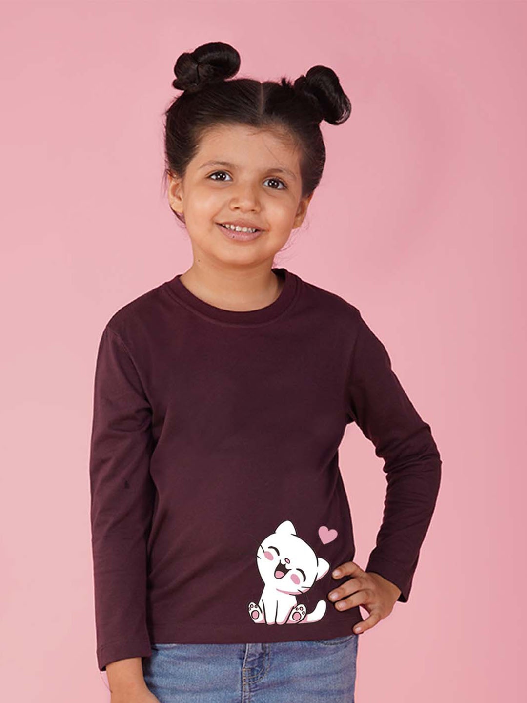 

NUSYL Girls Graphic Printed Cotton T-Shirt, Burgundy
