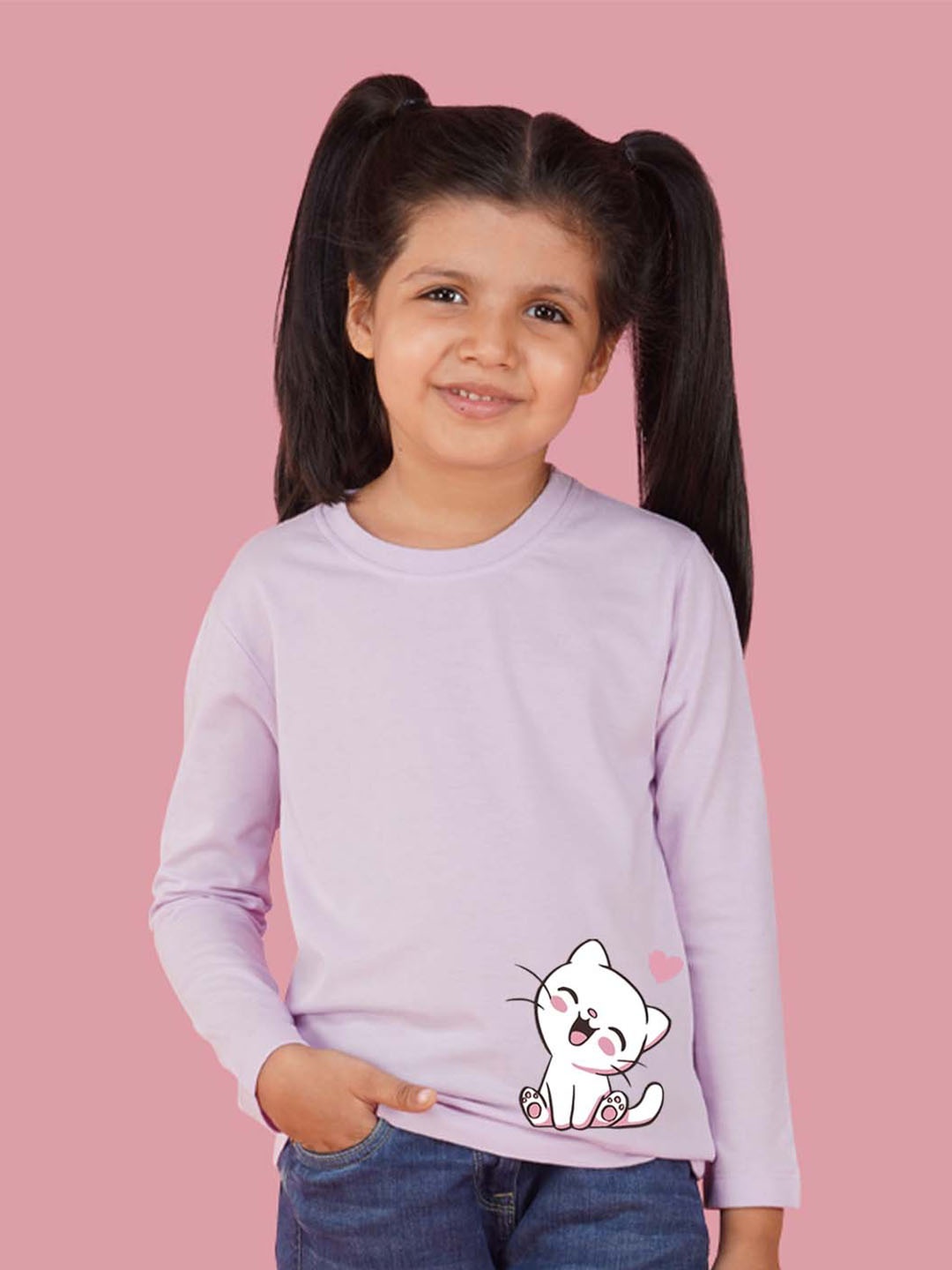 

NUSYL Girls Printed Round Neck Cotton T-shirt, Purple