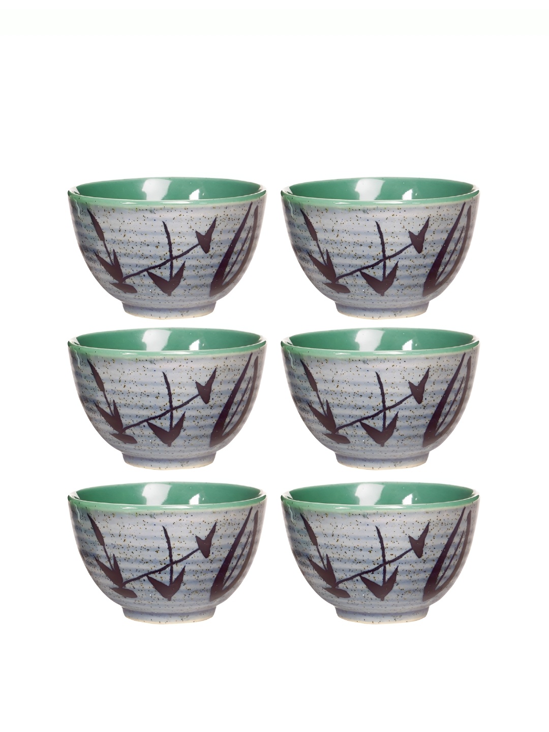

caffeine Green & Grey Floral Printed Ceramic Microwave Safe Glossy Finish Bowls