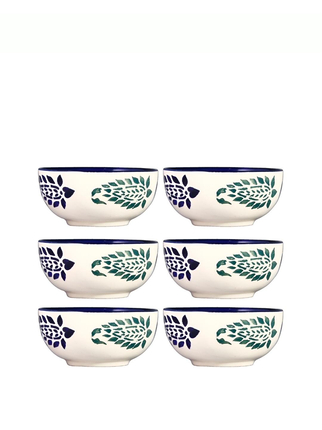 

caffeine White 6 Pieces Ethnic Print Ceramic Microwave Safe Matte Finish Bowls