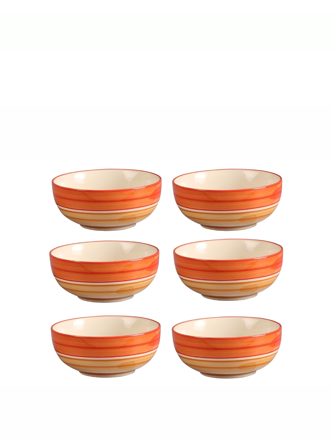 

caffeine Beige & Orange 6 Pieces Ceramic Microwave Safe Glossy Finish Bowls