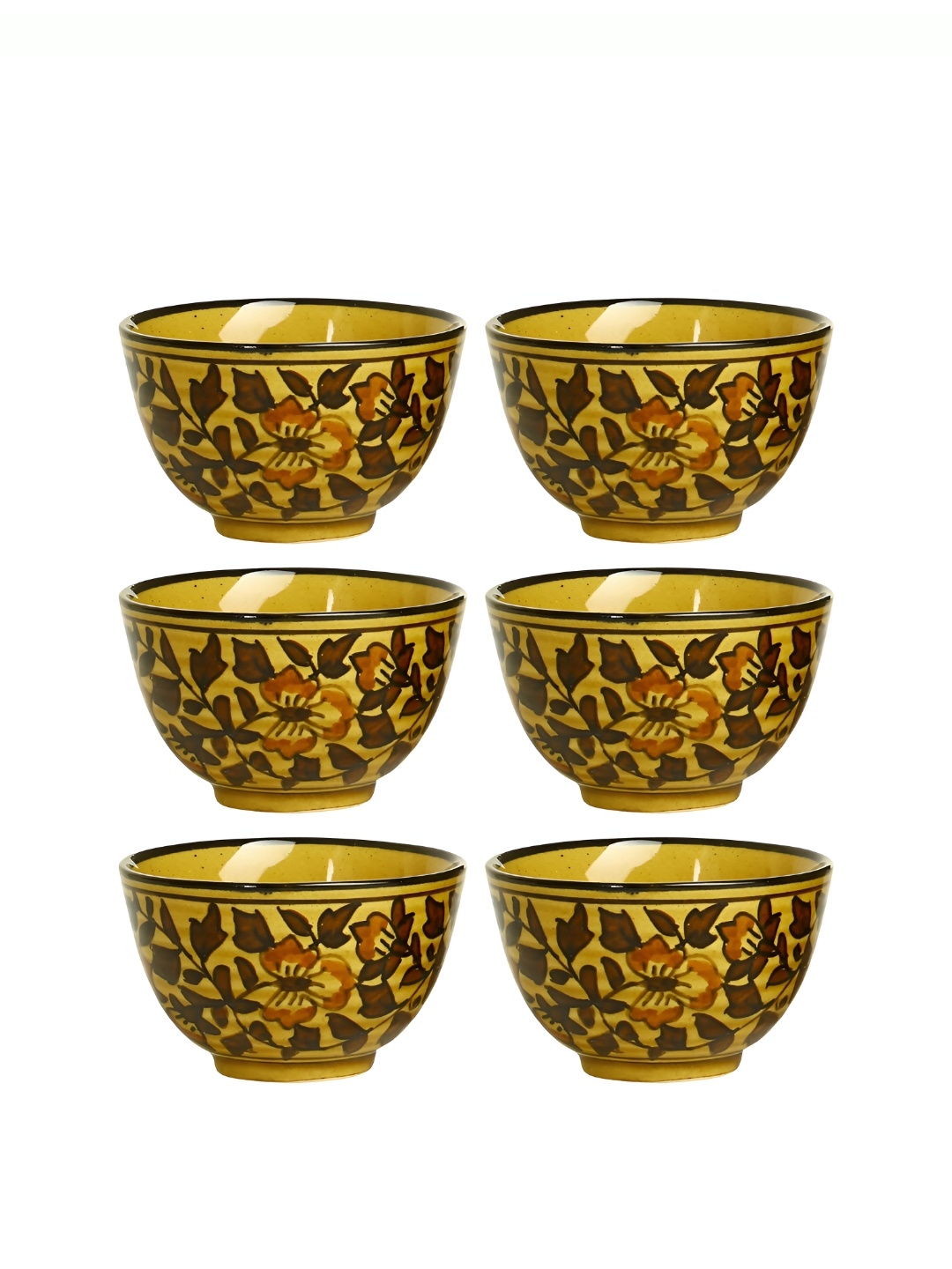 

caffeine Mustard 6 Pieces Floral Print Ceramic Microwave Safe Glossy Finish Bowls