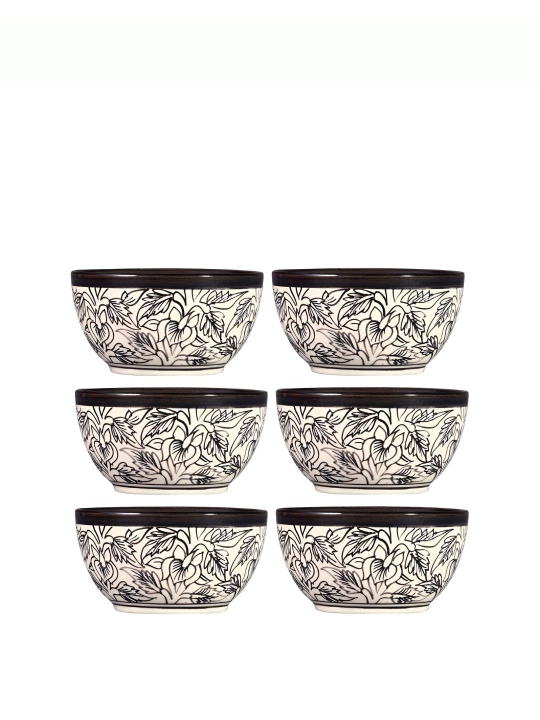 

caffeine White & Black Floral Print Ceramic Microwave Safe Glossy Finish Bowls