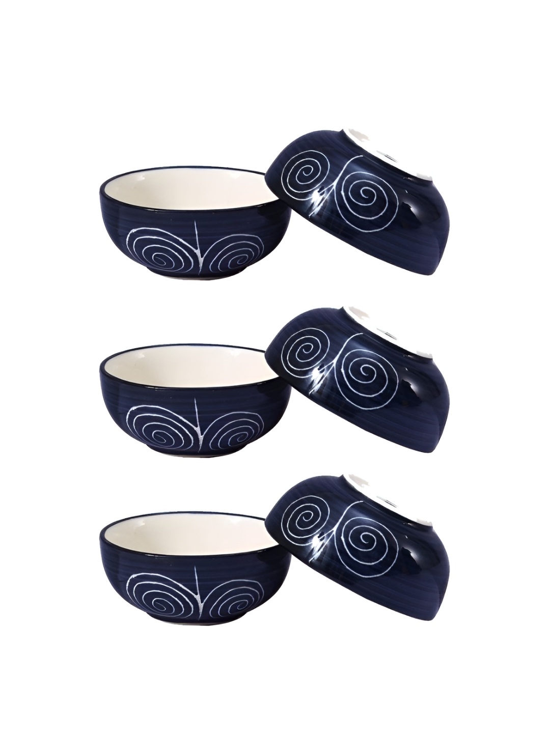 

caffeine Navy Blue & White Ceramic Microwave Safe Glossy Finish Bowls