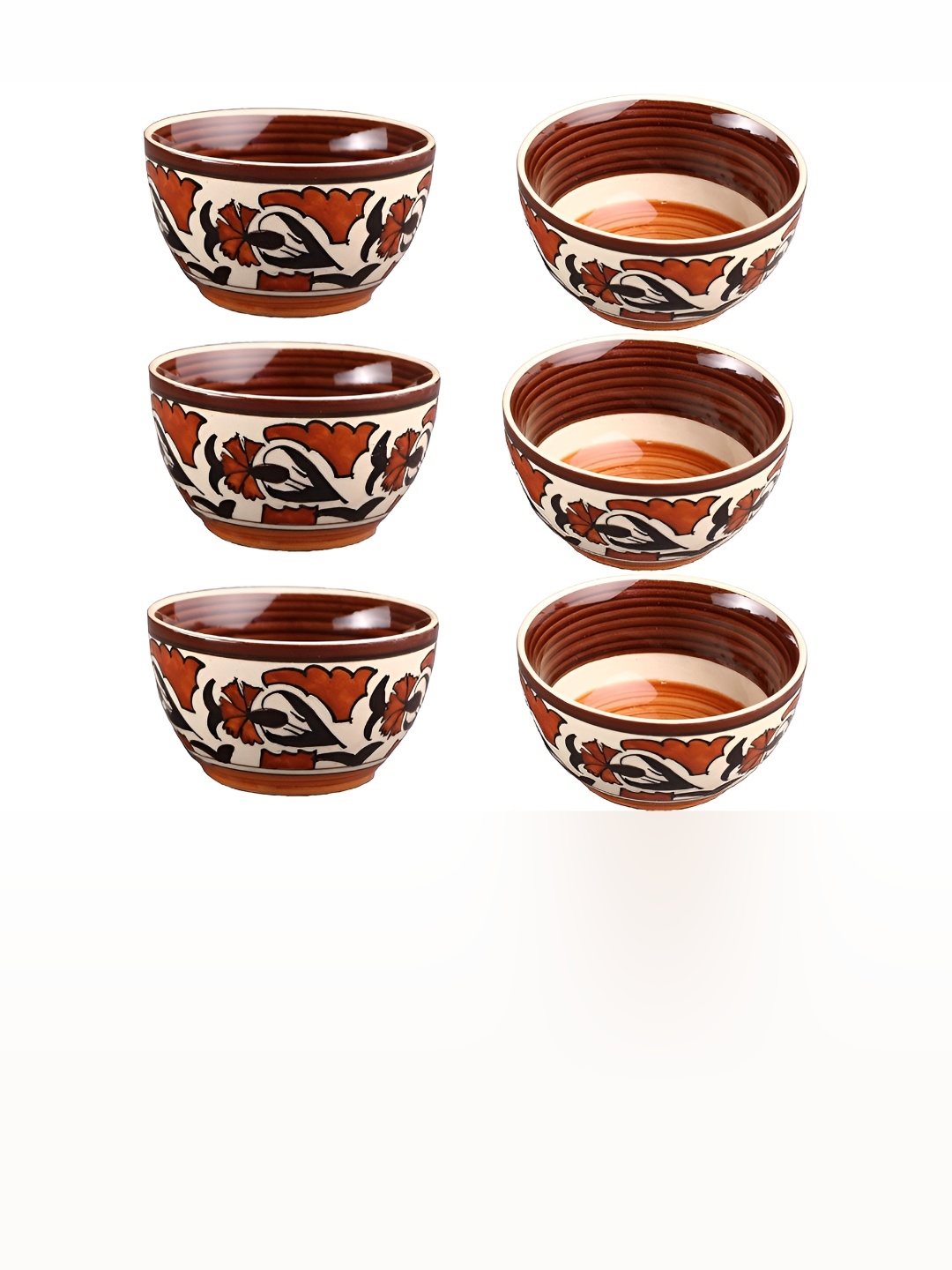 

caffeine Brown 6 Pieces Floral Print Ceramic Microwave Safe Glossy Finish Bowls