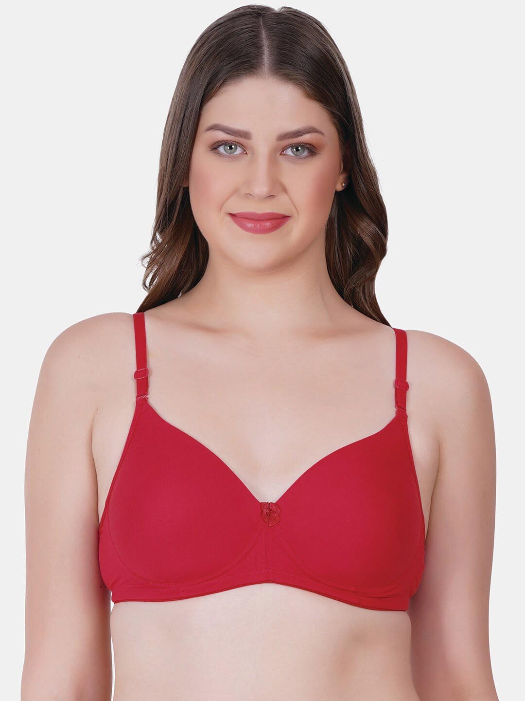 Reveira Lightly Padded Medium Coverage Dry Fit All Day Comfort Seamless Push-Up Bra, Red