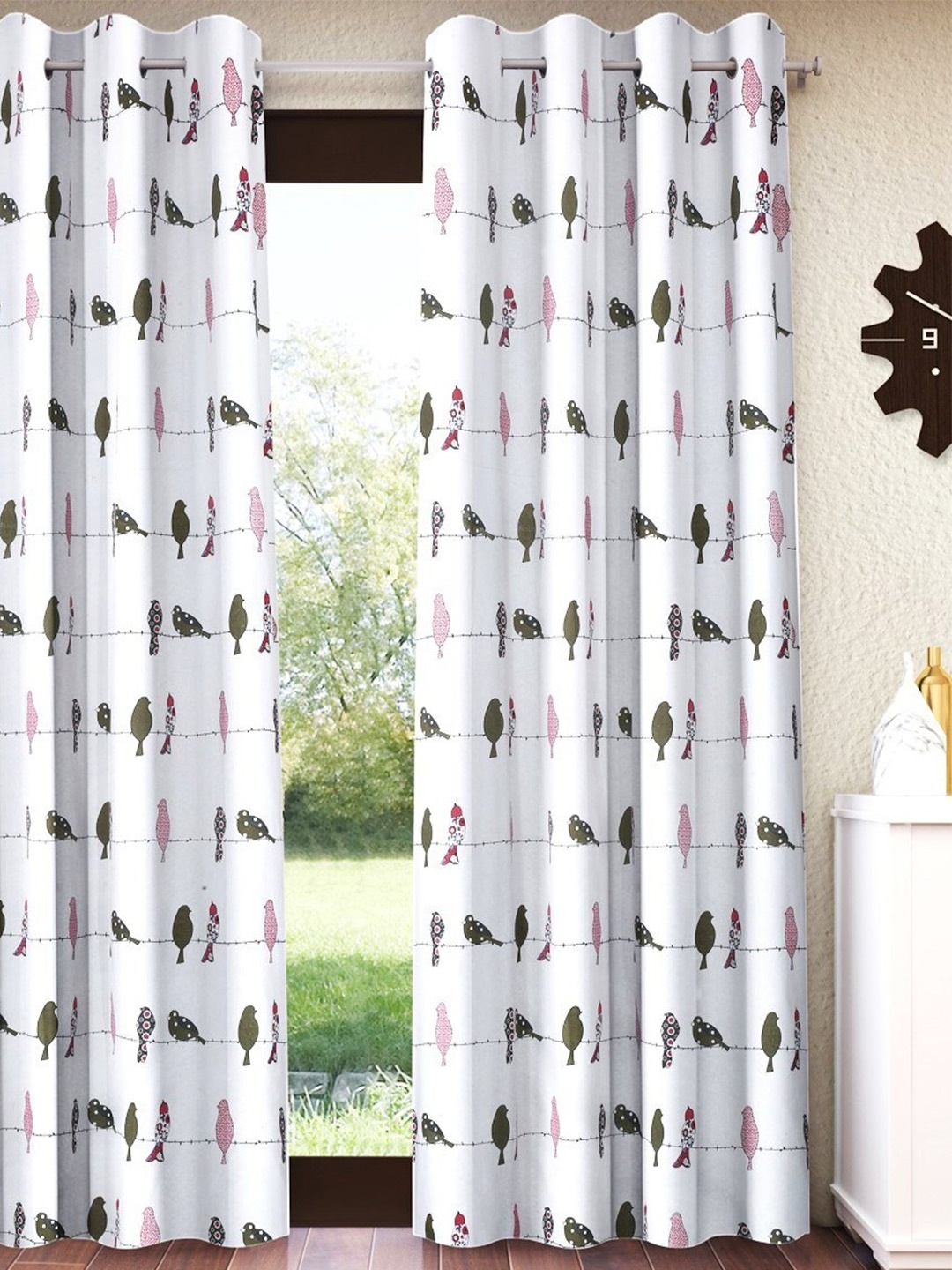 

Home Sizzler Pink & White Quirky Printed Pure Cotton Room Darkening Window Curtain
