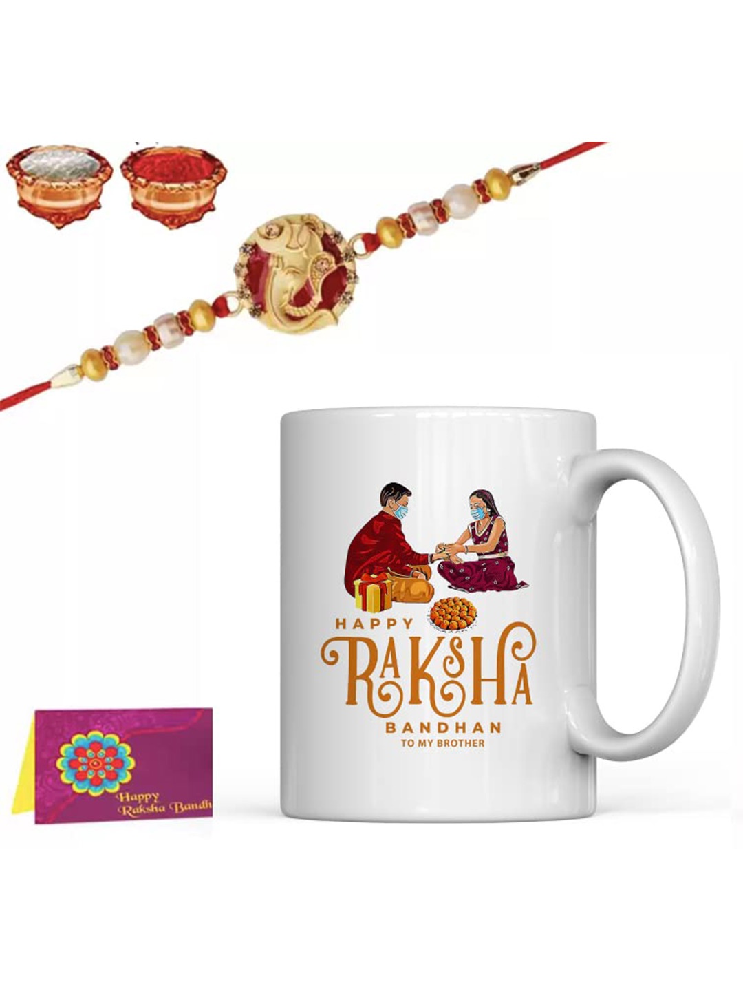 Home Decor Expert White & Red Printed Ceramic Glossy Mug Gift Sets 300 ml