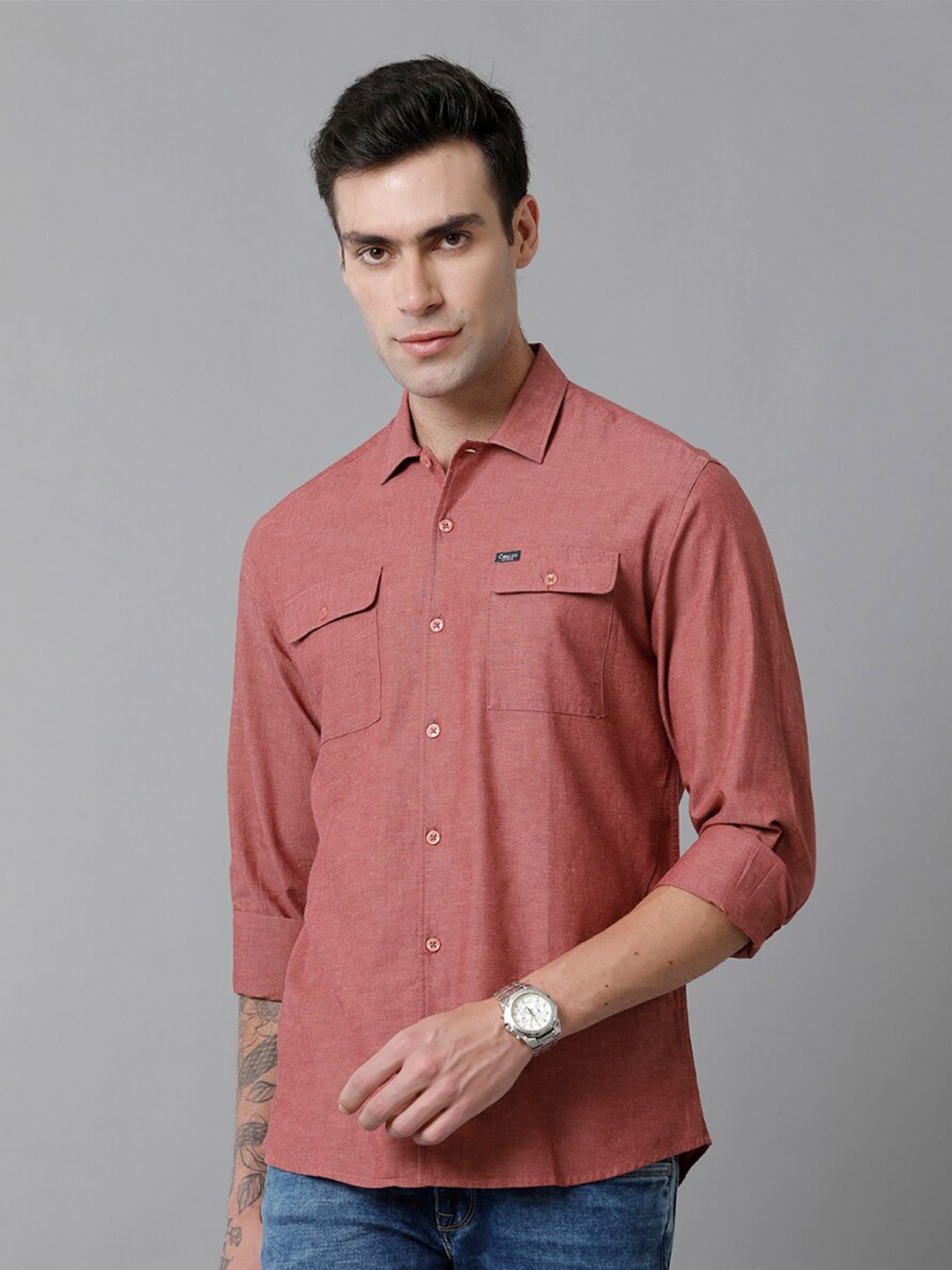 

CAVALLO by Linen Club Contemporary Slim Fit Comfortable Casual Shirt, Red