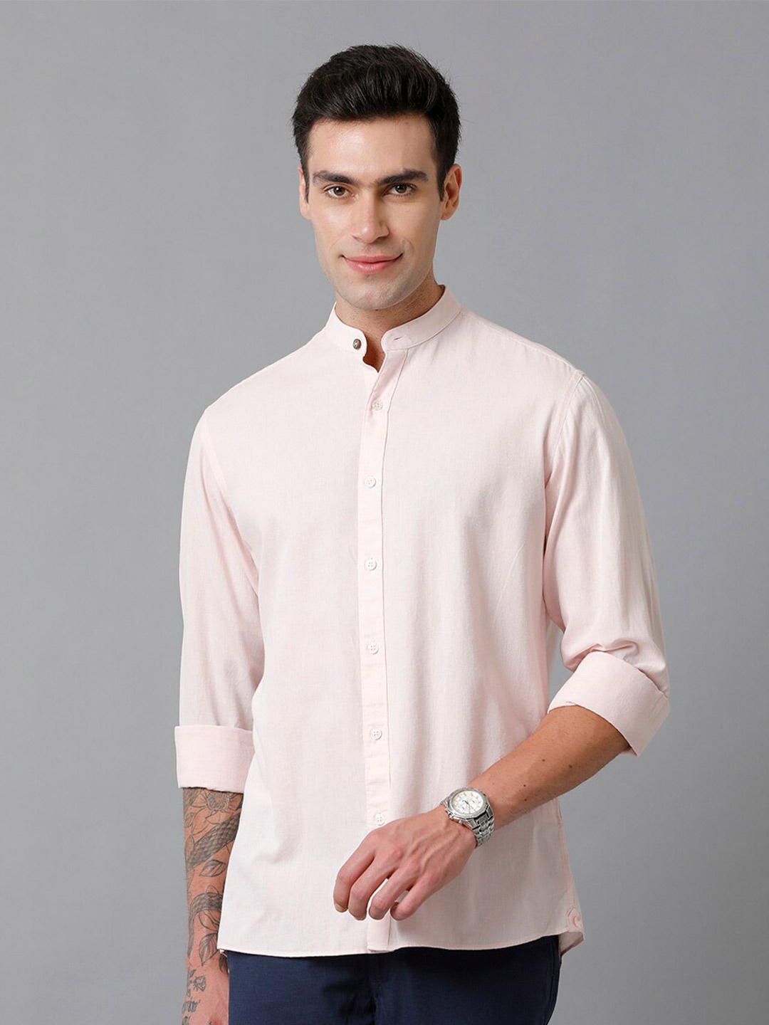 

CAVALLO by Linen Club Contemporary Slim Fit Cotton Linen Casual Shirt, Pink