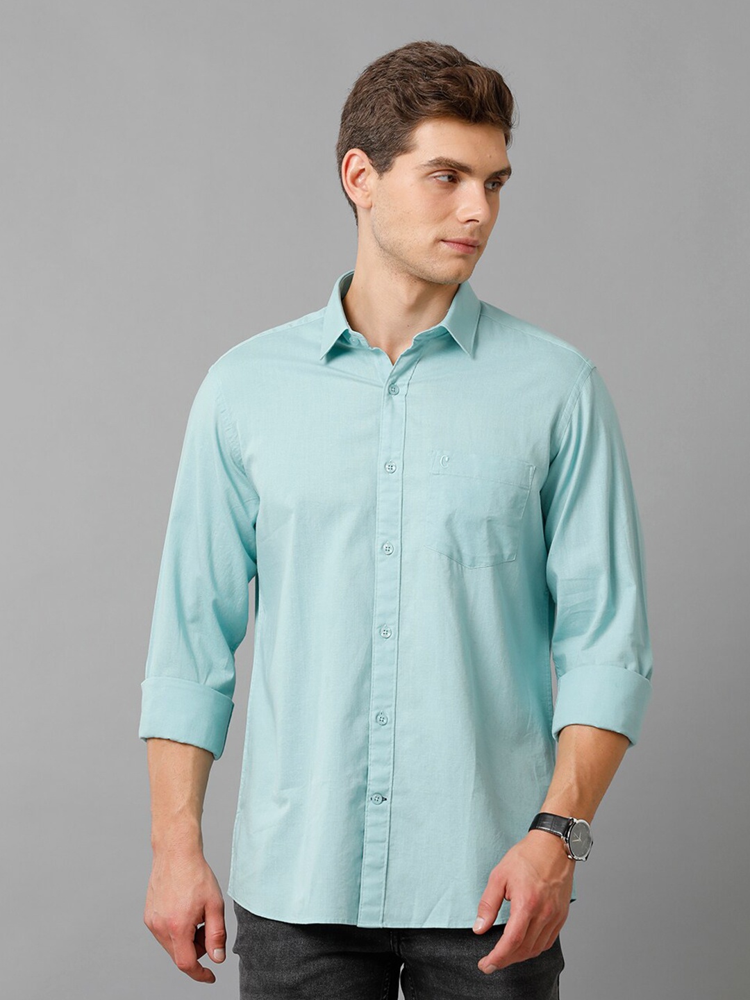 

CAVALLO by Linen Club Contemporary Slim Fit Cotton Linen Casual Shirt, Blue