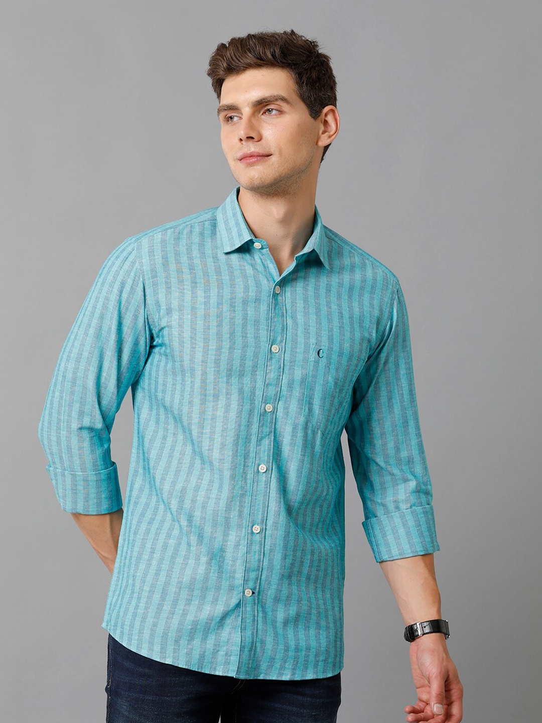 

CAVALLO by Linen Club Striped Contemporary Slim Fit Comfortable Casual Shirt, Blue
