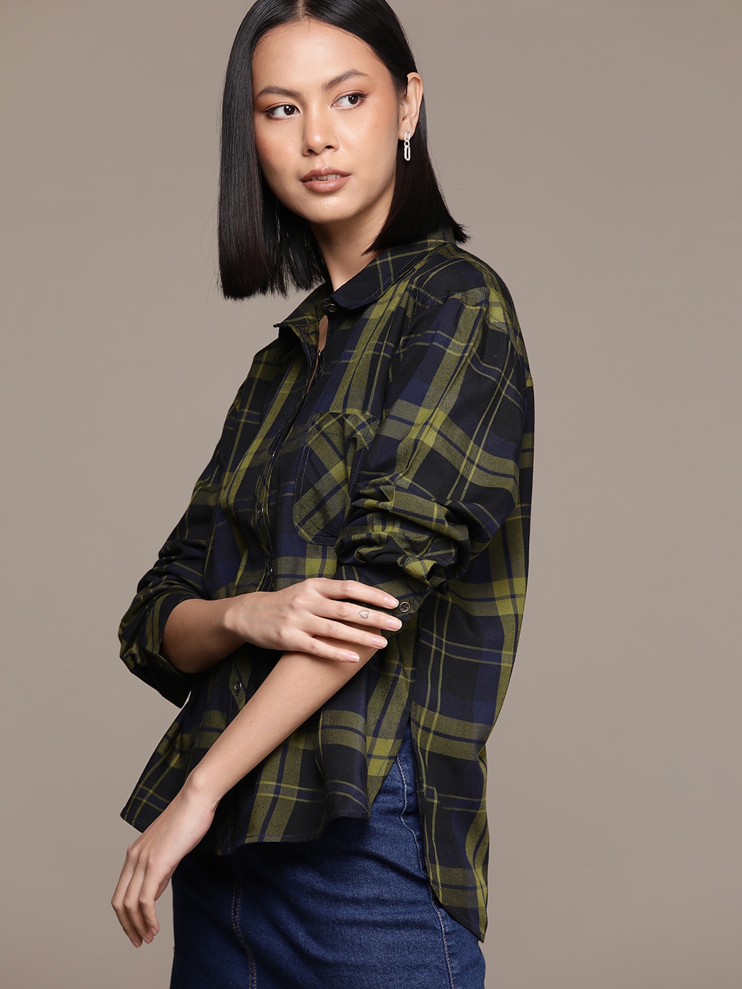 

Roadster Tartan Checked Casual Shirt, Navy blue