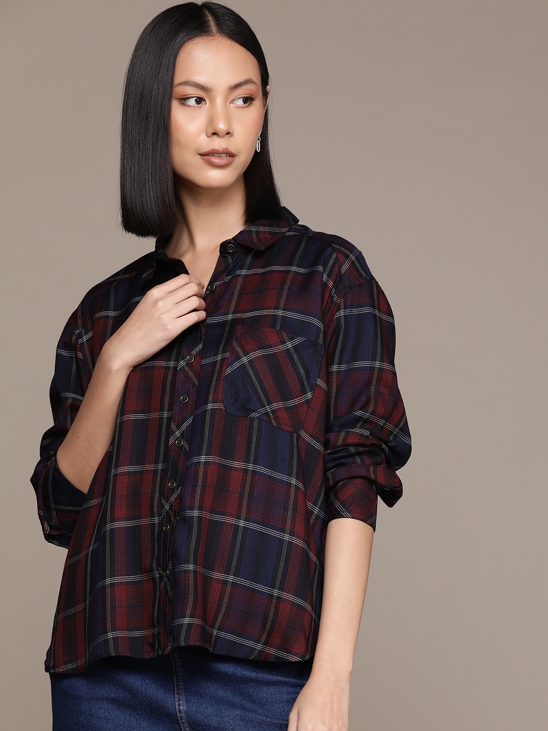 

Roadster Tartan Checked Casual Shirt, Navy blue
