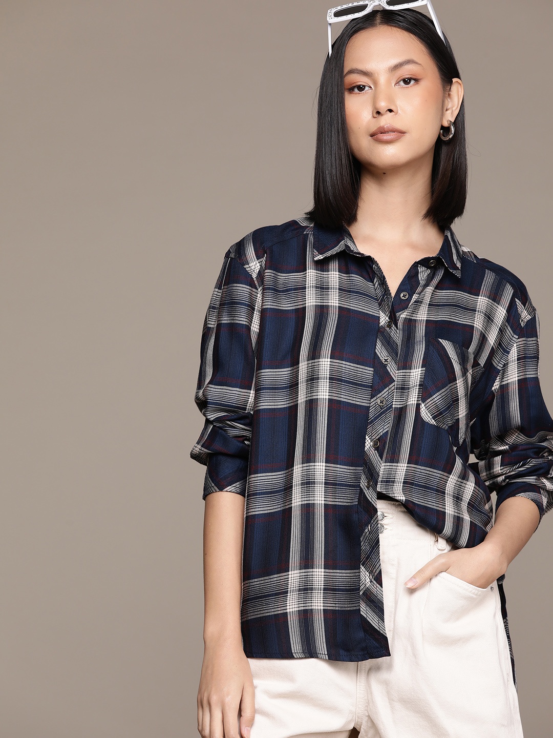 

Roadster Tartan Checked Casual Shirt, Navy blue