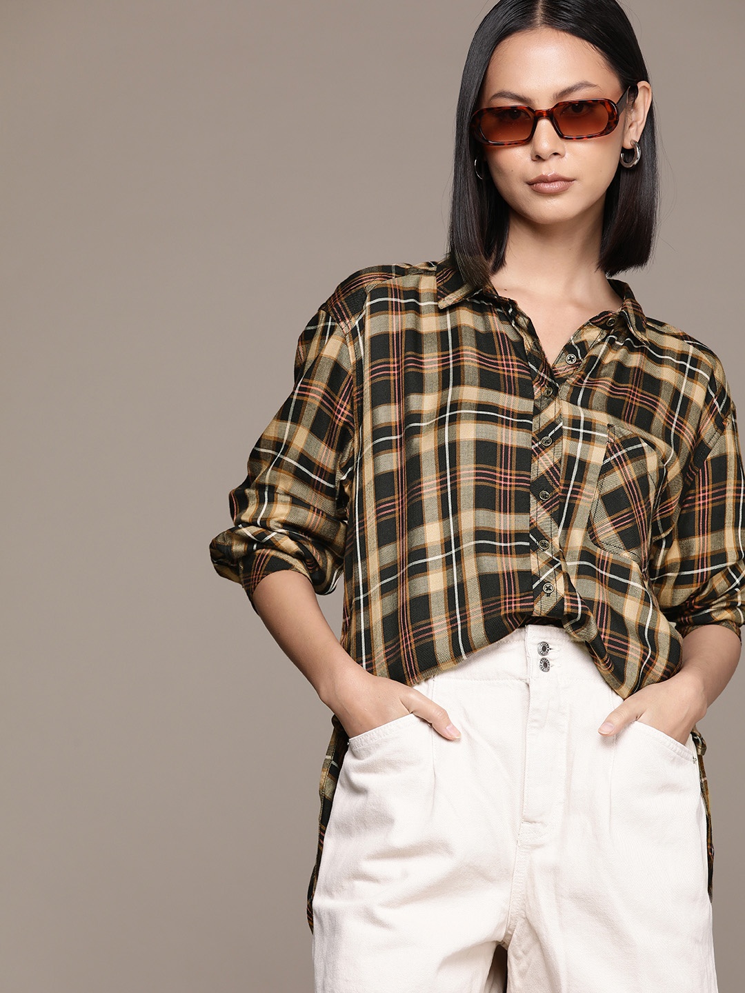 

Roadster Tartan Checked Casual Shirt, Black