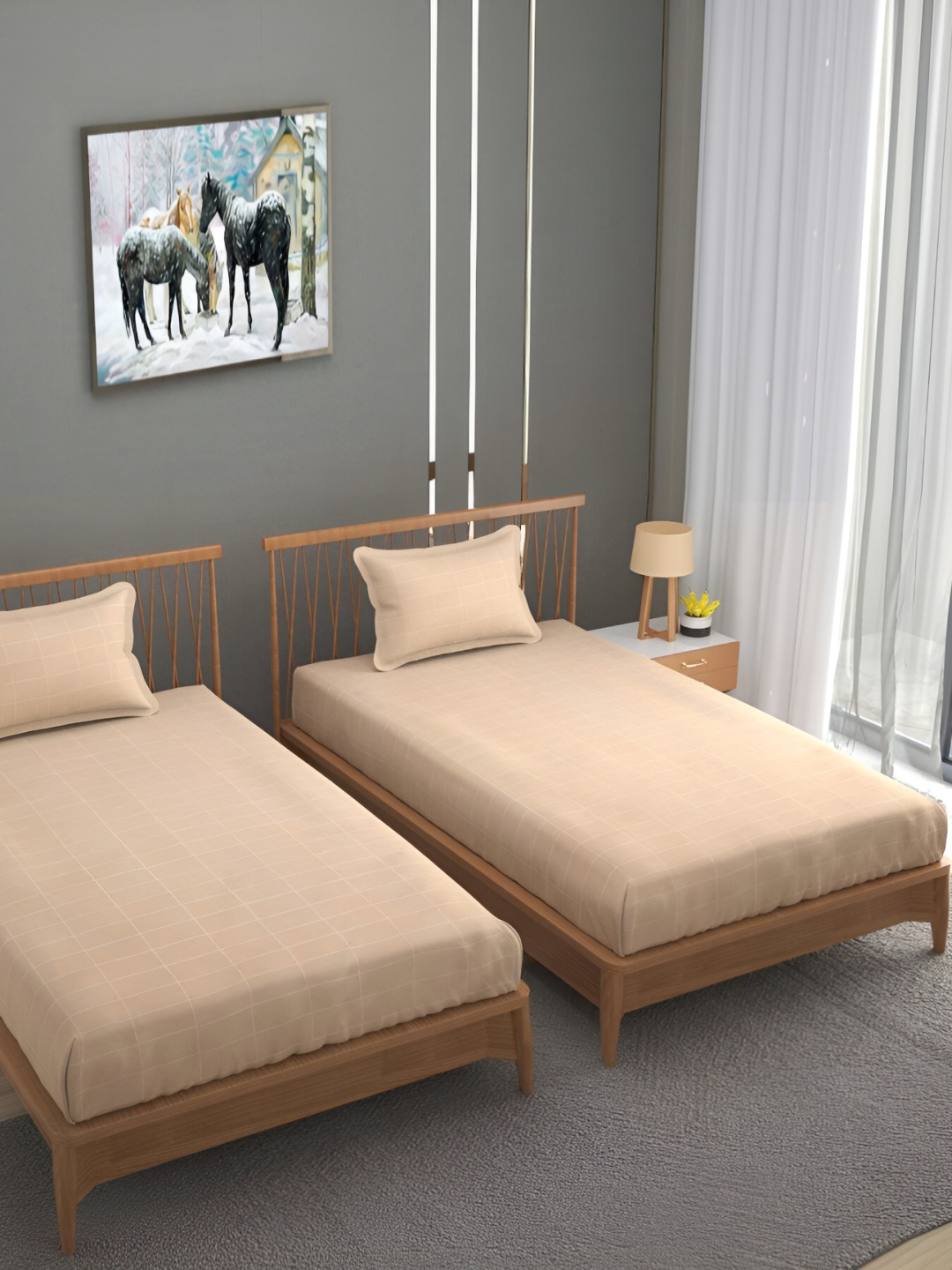 

Bromwick Beige& White Striped Cotton 210 TC 2 Single Bedsheet with 2 Pillow Covers