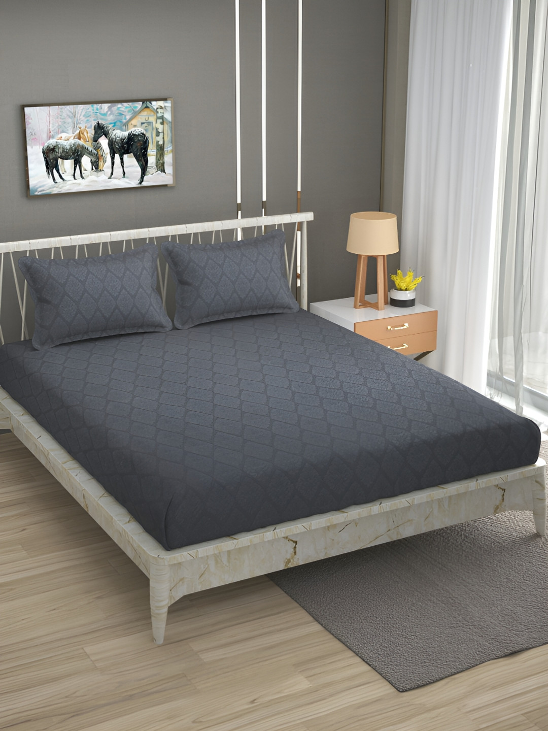 

Bromwick Dark Grey Ethnic Motifs Cotton 210 TC Queen Bedsheet With 2 Pillow Covers