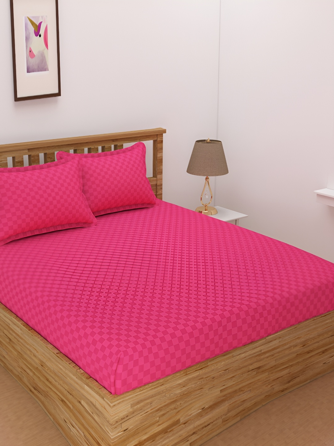 

Bromwick Pink Geometric Cotton 210 TC Fitted Crib Bedsheet With 2 Pillow Covers