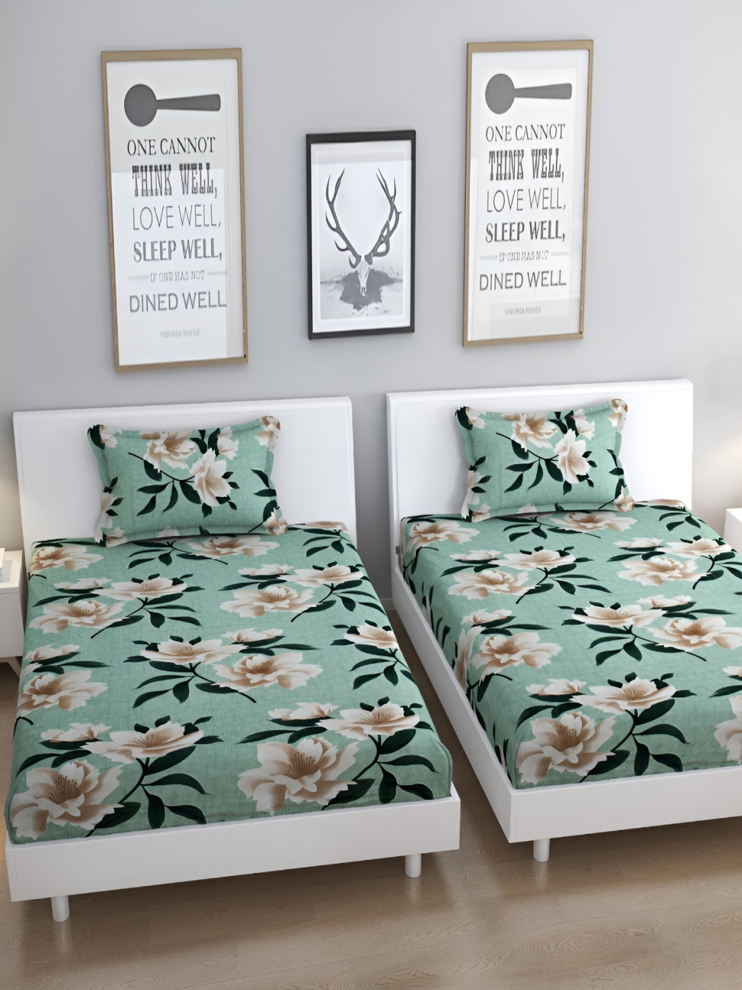 

Bromwick Green Floral Cotton 210 TC 2 Single Bedsheet with 2 Pillow Covers