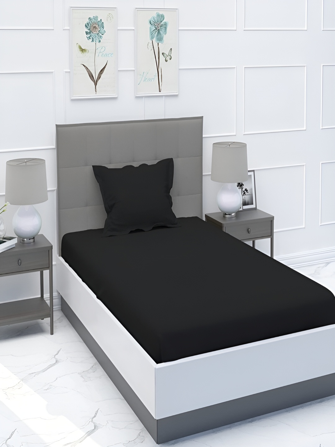 

Bromwick Black Solid Cotton 210 TC Single Bedsheet with 1 Pillow Cover