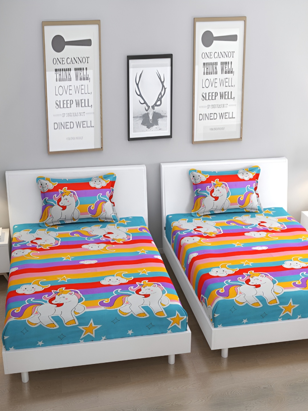 

Bromwick Red& Blue Cartoon Characters Cotton 210 TC 2 Single Bedsheet with 2 Pillow Covers