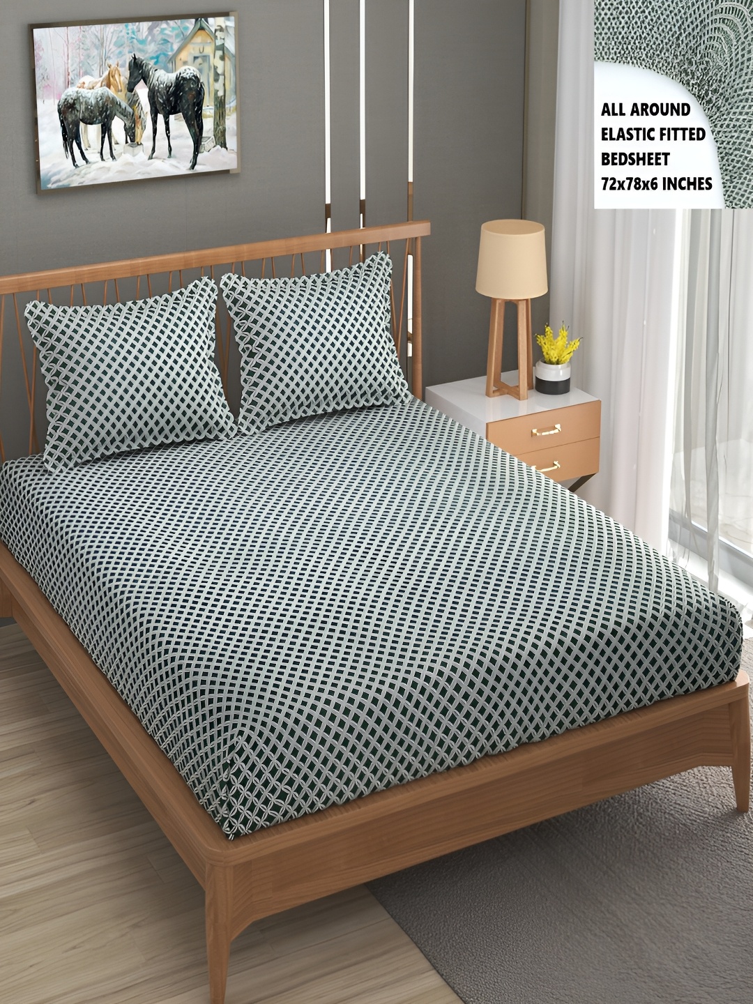 

Bromwick Green& White Geometric Cotton 210 TC Crib Bedsheet with 2 Pillow Covers