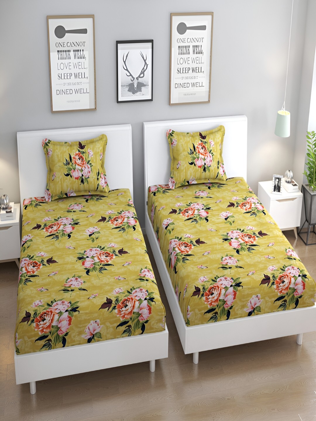 

Bromwick Green & Pink Floral Cotton 210 TC 2 Single Bedsheet with 2 Pillow Covers 110 GSM