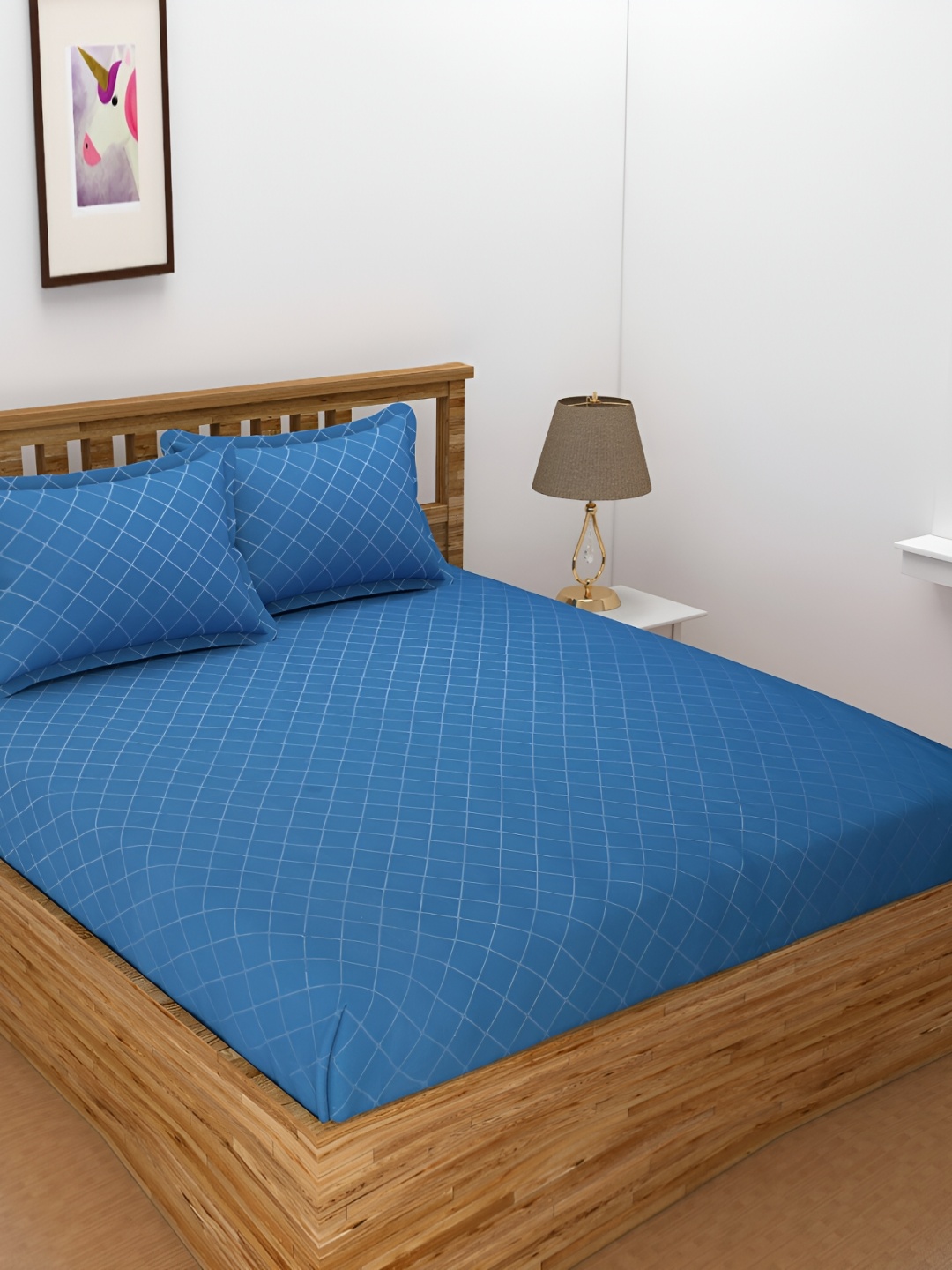 

Bromwick Blue Geometric Cotton 210 TC Fitted Crib Bedsheet with 2 Pillow Covers