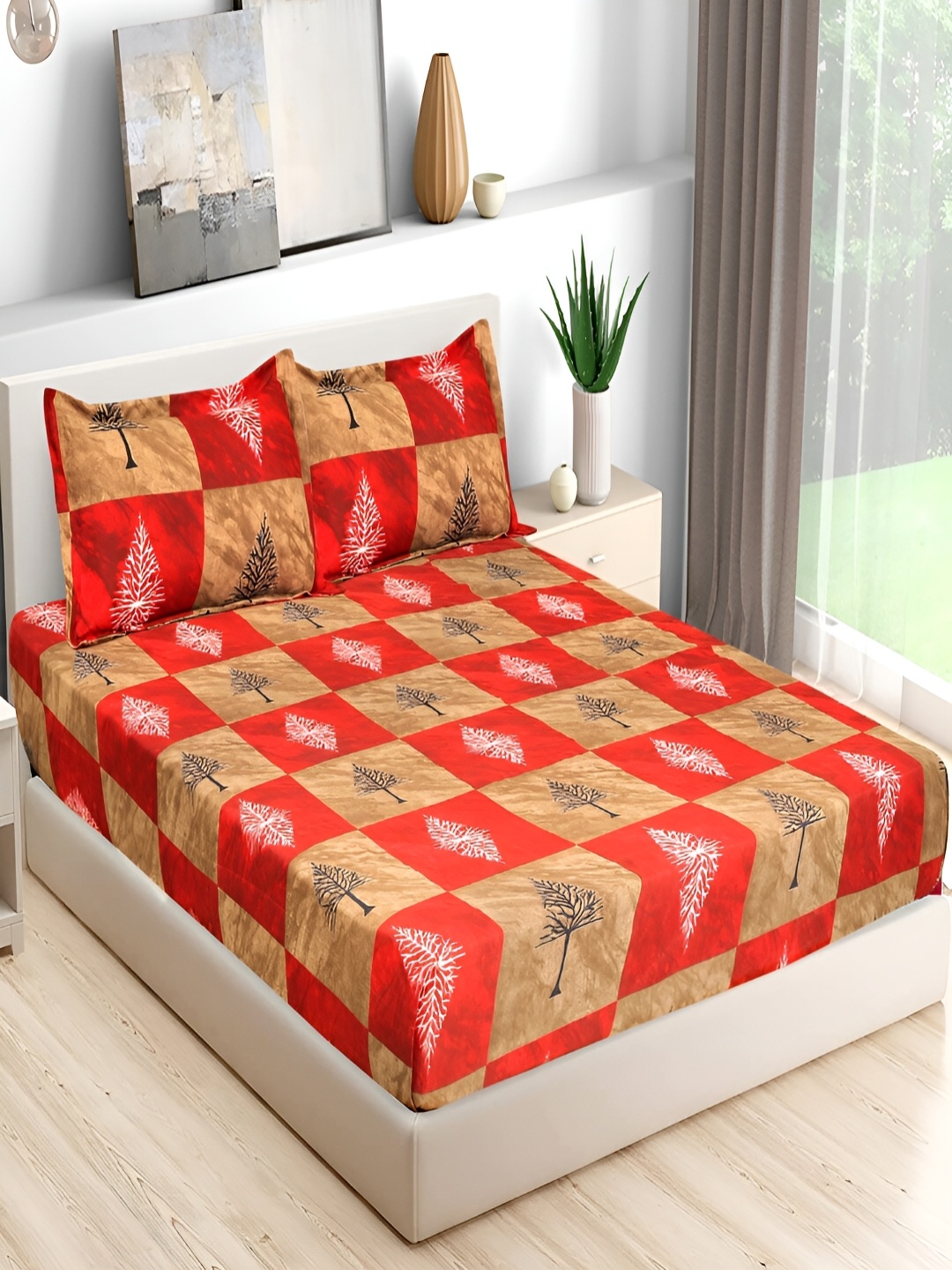 

Bromwick Red & Brown Floral Cotton 210 TC Queen Bedsheet with 2 Pillow Covers 110 GSM