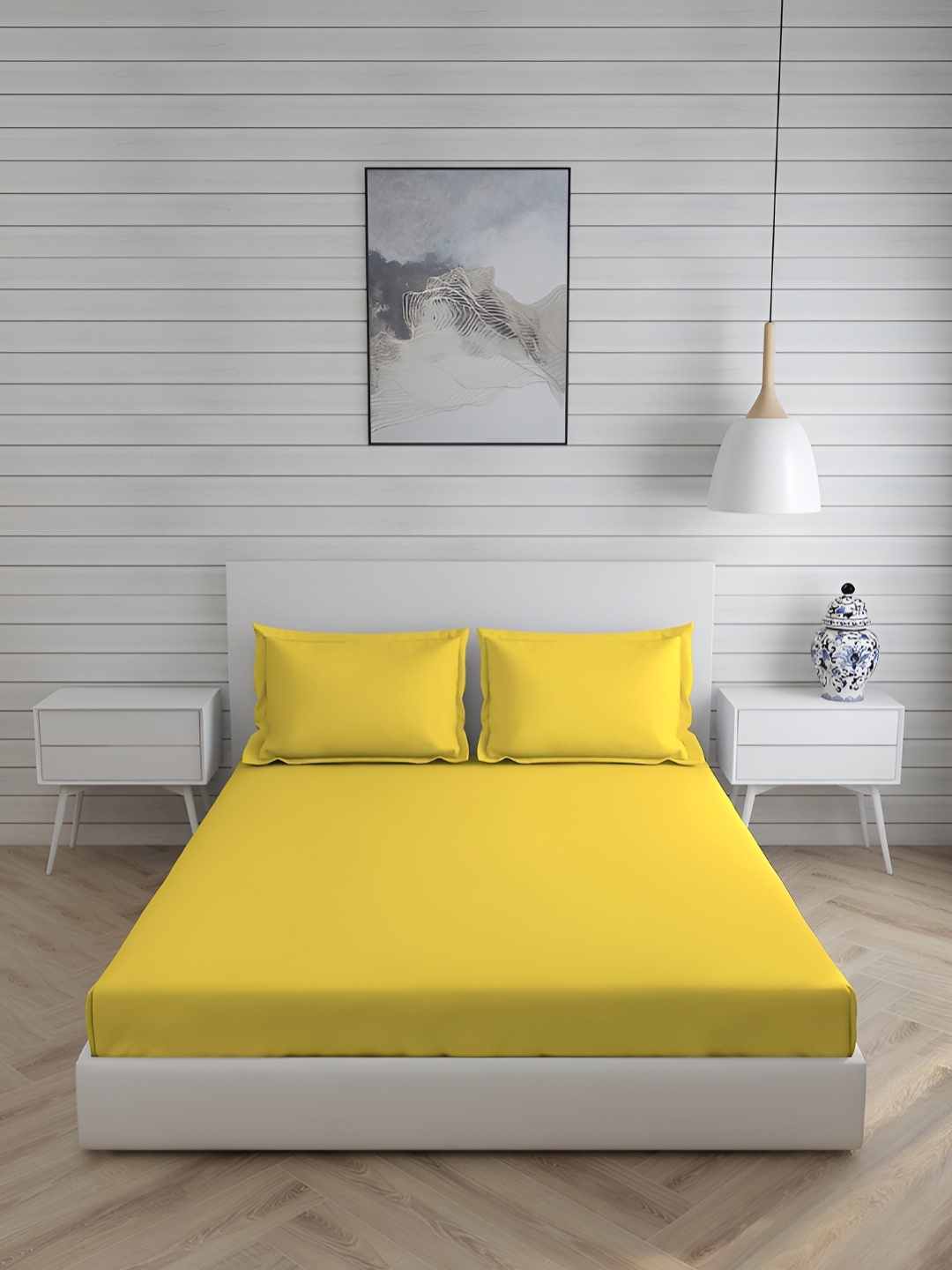 

Bromwick Yellow Cotton 210 TC Queen Bedsheet with 2 Pillow Covers 110 GSM