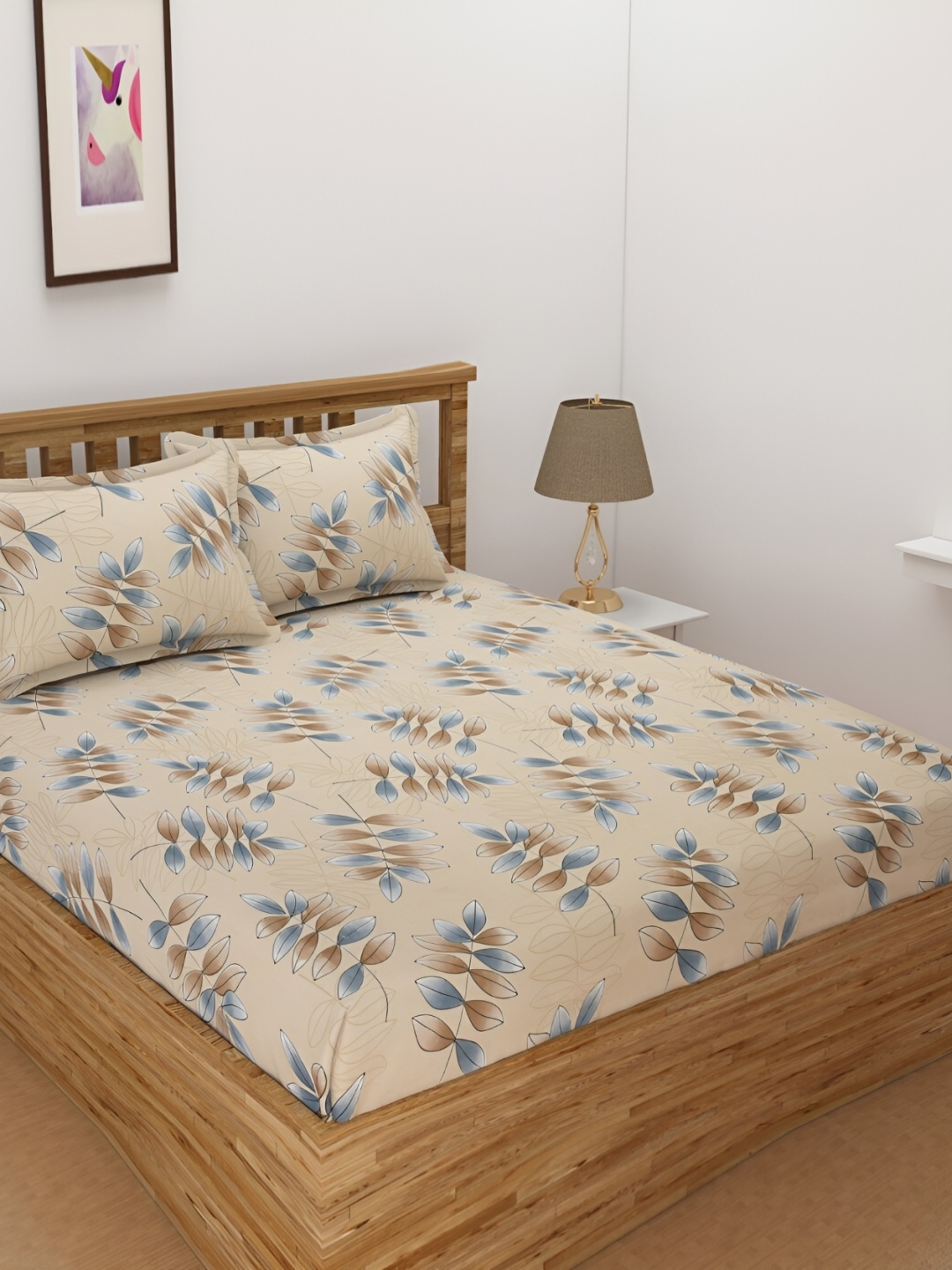 

Bromwick Beige Floral Cotton 210 TC Fitted Crib Bedsheet with 2 Pillow Covers 110 GSM