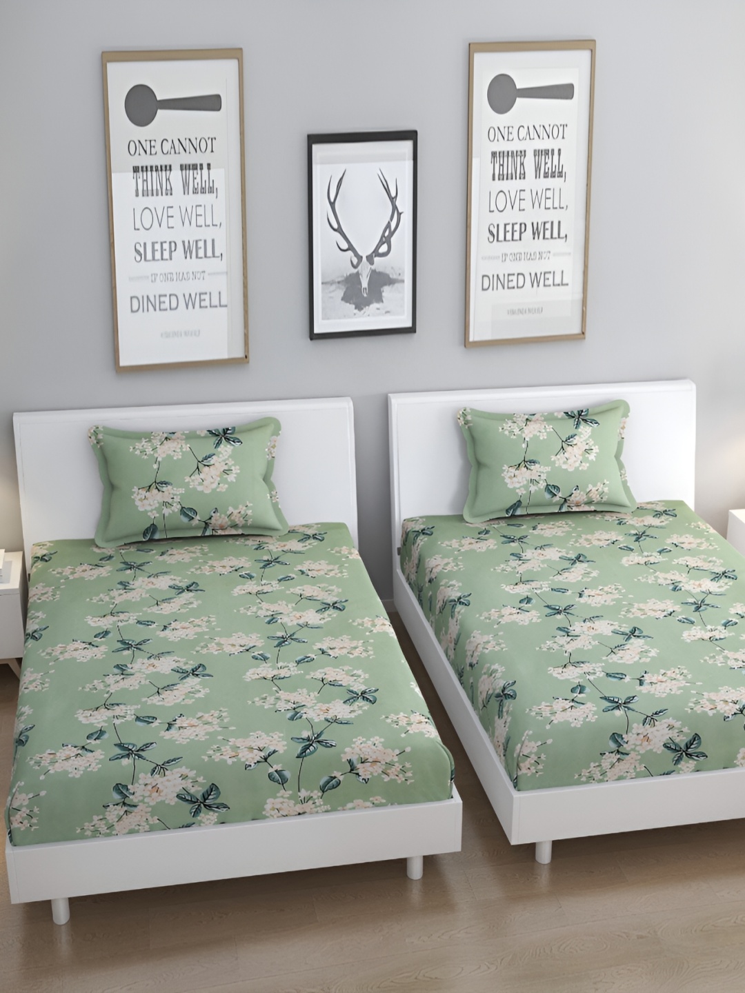 

Bromwick Green Floral Cotton 210 TC 2 Single Bedsheet with 2 Pillow Covers