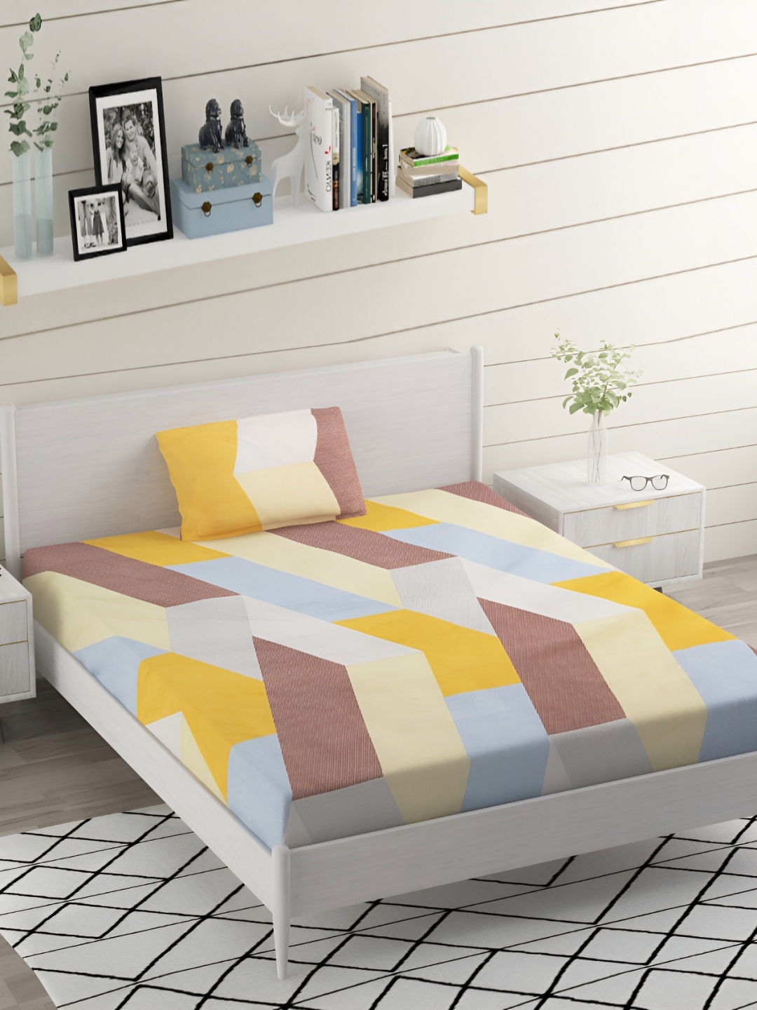 

Bromwick Yellow& Blue Abstract Cotton 210 TC Single Bedsheet with 1 Pillow Cover