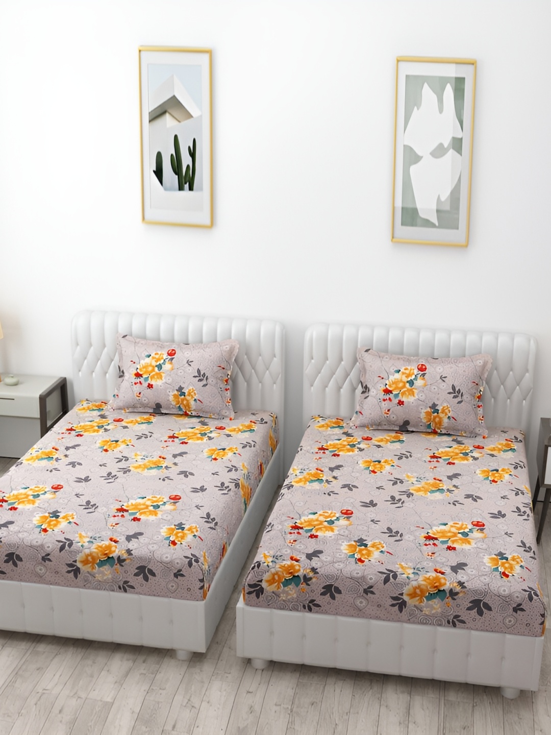 

Bromwick Beige & Yellow Floral Cotton 210 TC 2 Single Bedsheet with 2 Pillow Covers