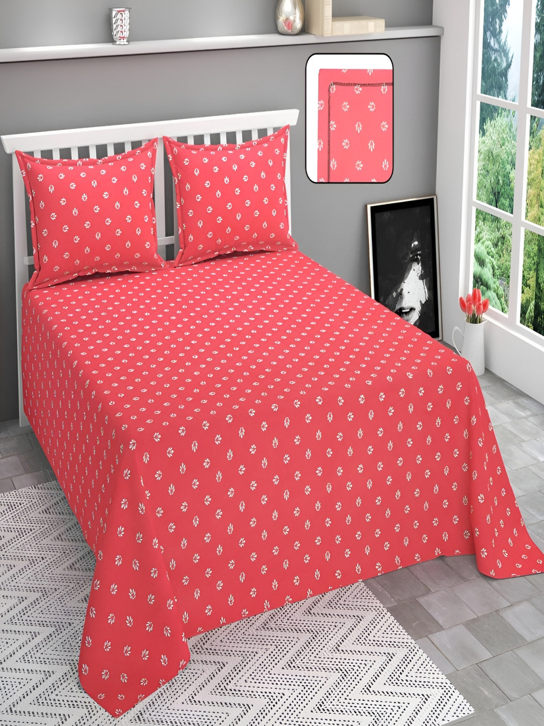 

Bromwick Pink & White Floral Cotton 210 TC Queen Bedsheet with 2 Pillow Covers 110 GSM