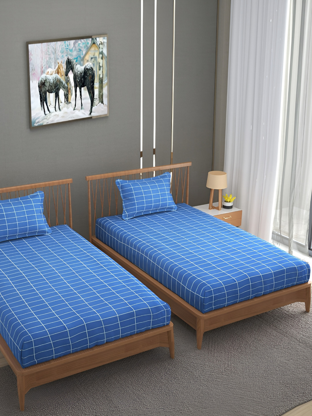 

Bromwick Blue& White Striped Cotton 210 TC 2 Single Bedsheet with 2 Pillow Covers