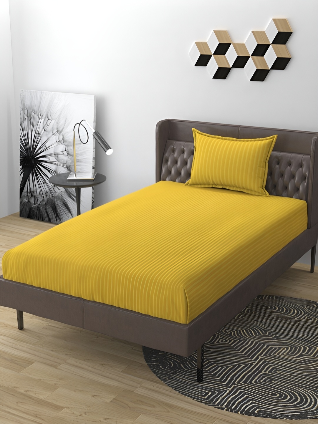 

Bromwick Yellow Striped Cotton 210 TC Single Bedsheet With 1 Pillow Cover