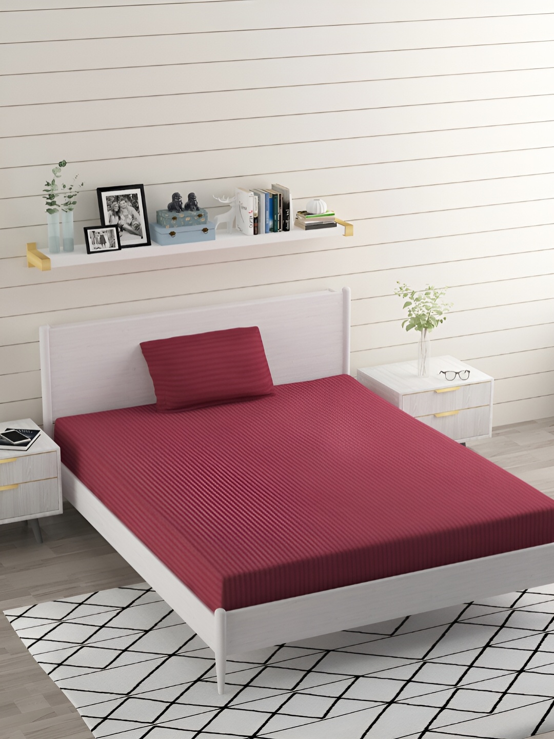 Bromwick Maroon Cotton 210 TC Single Bedsheet with 1 Pillow Cover