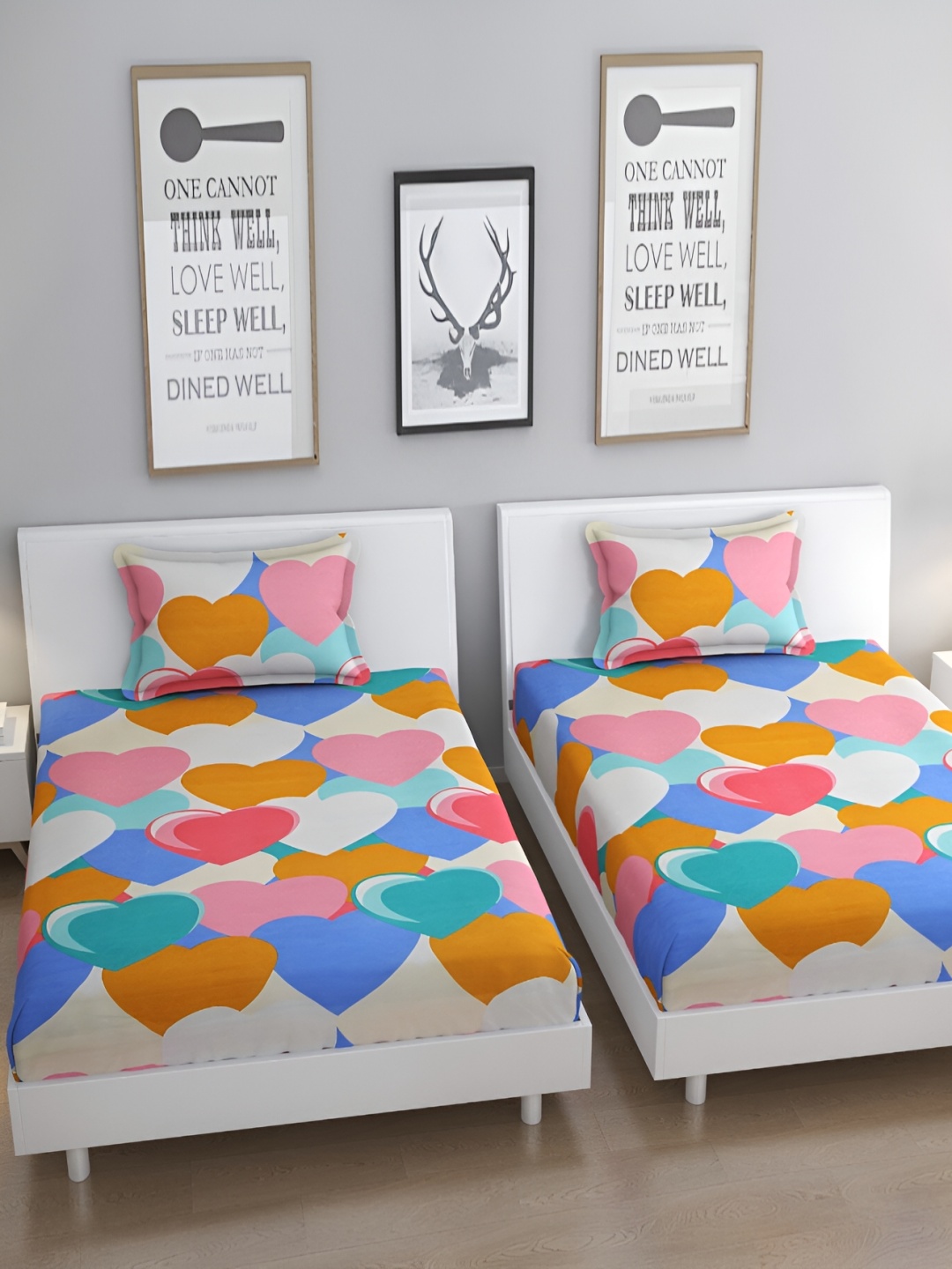 

Bromwick White & Pink Geometric Cotton 210 TC 2 Single Bedsheet With 2 Pillow Covers