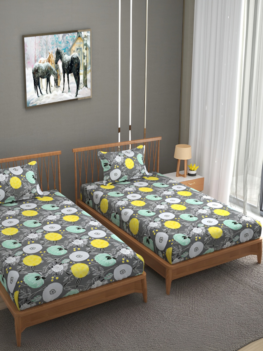 

Bromwick Grey & White Floral Cotton 210 TC 2 Single Bedsheet With 2 Pillow Covers