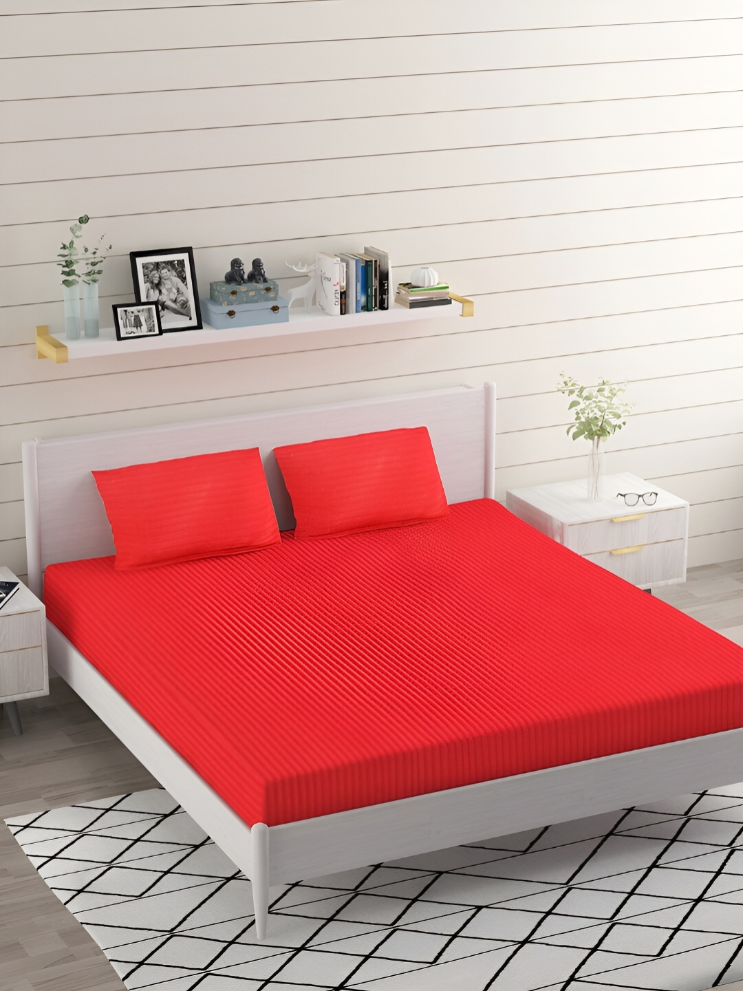 

Bromwick Red Striped Cotton 210 TC Queen Bedsheet with 2 Pillow Covers