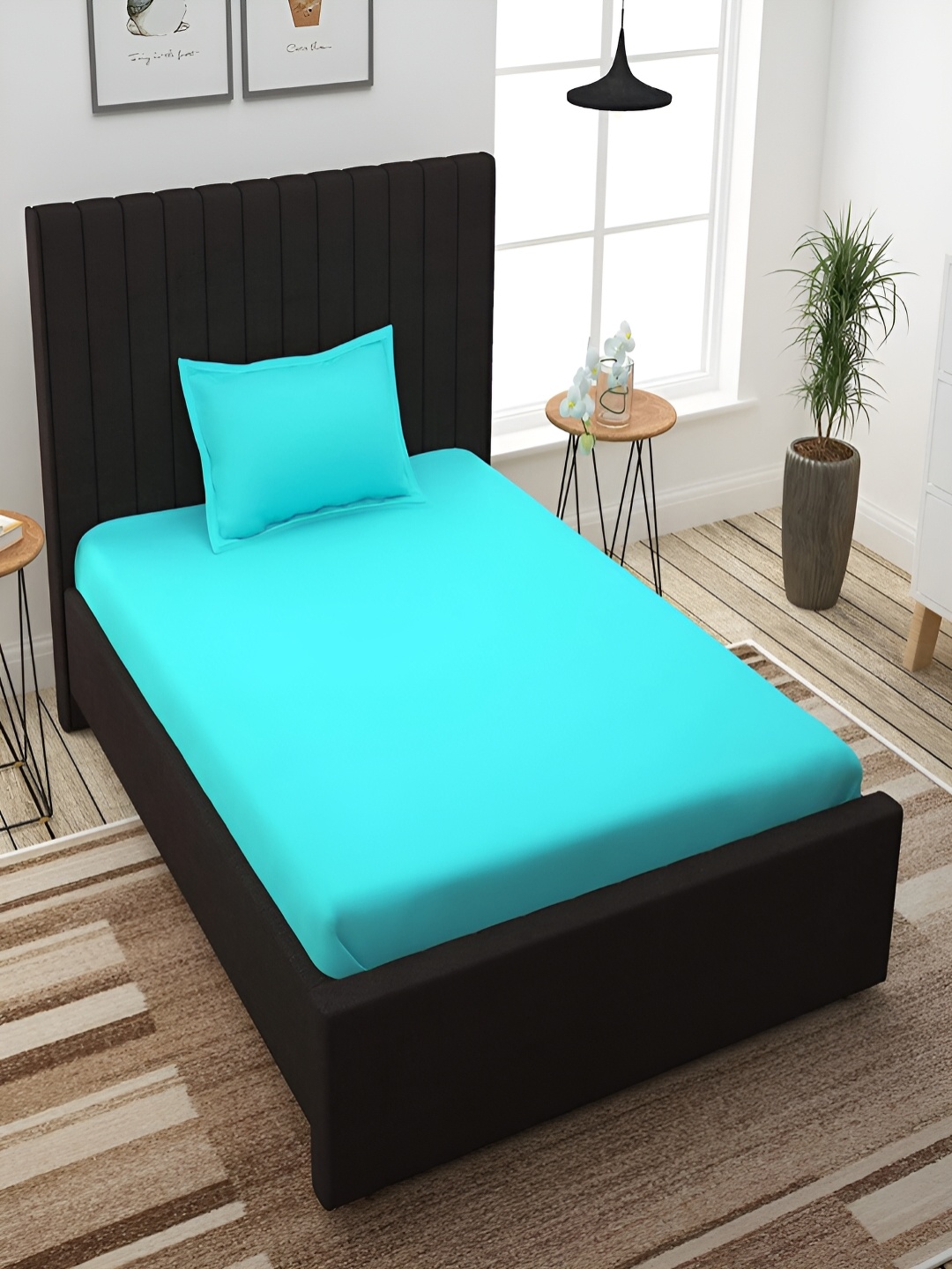 

Bromwick Blue Solid Cotton 210 TC Single Bedsheet with 1 Pillow Cover