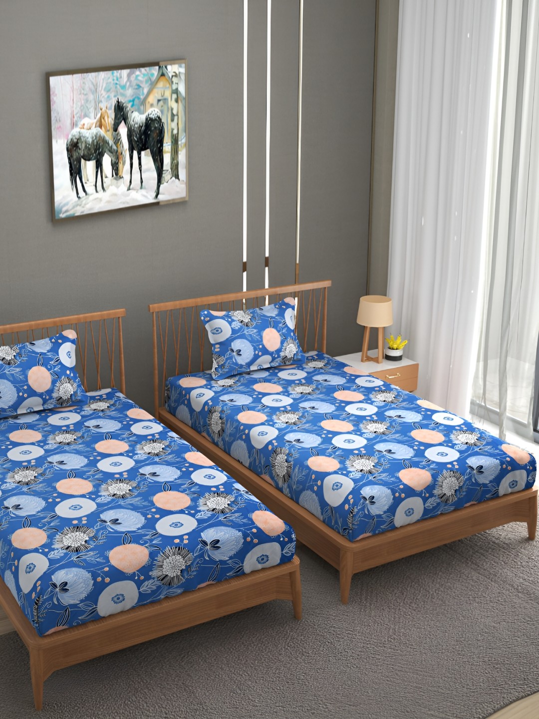 

Bromwick Blue & White Floral Cotton 210 TC 2 Single Bedsheet With 2 Pillow Covers