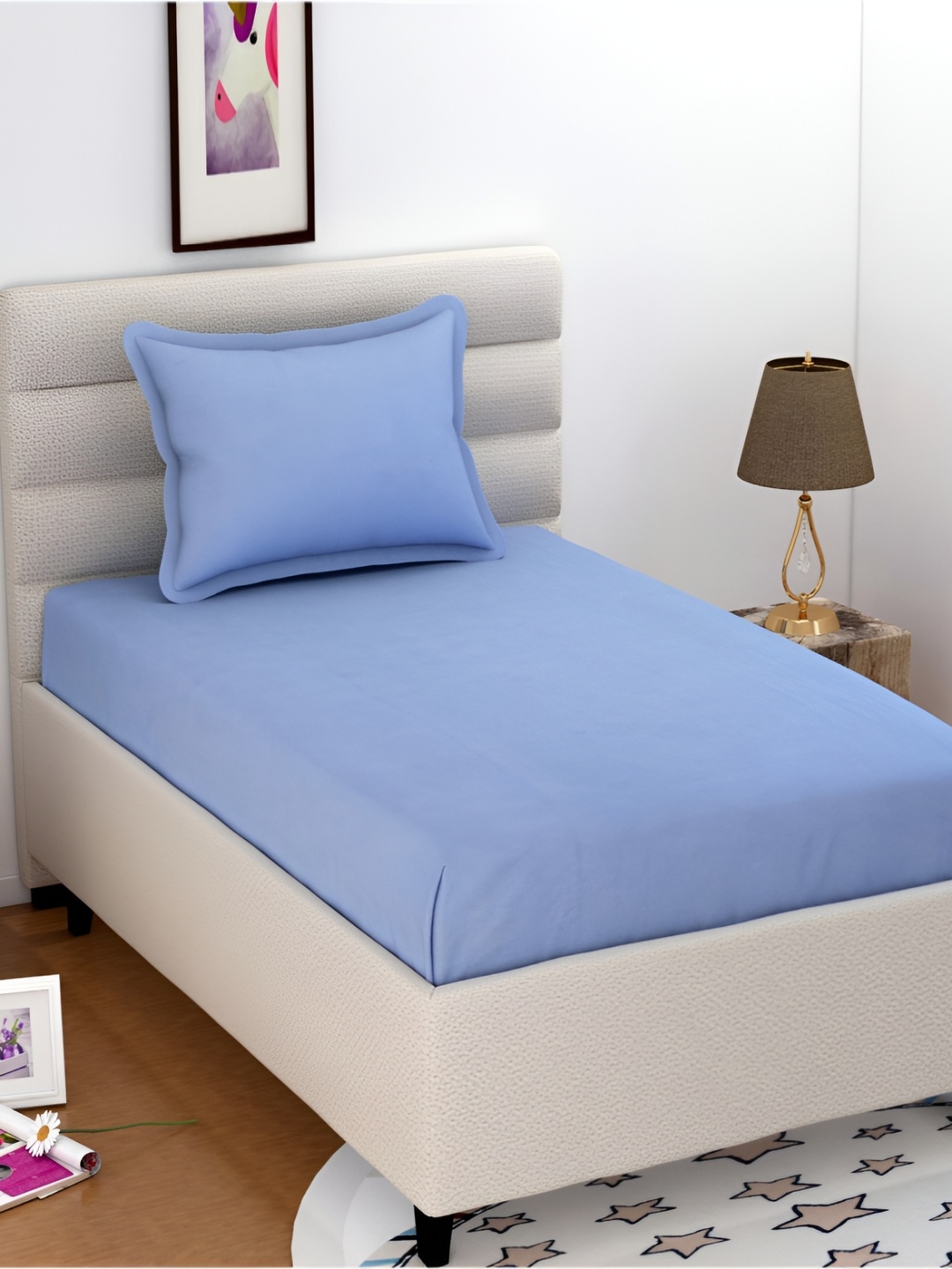 

Bromwick Blue Cotton 210 TC Single Bedsheet with 1 Pillow Cover