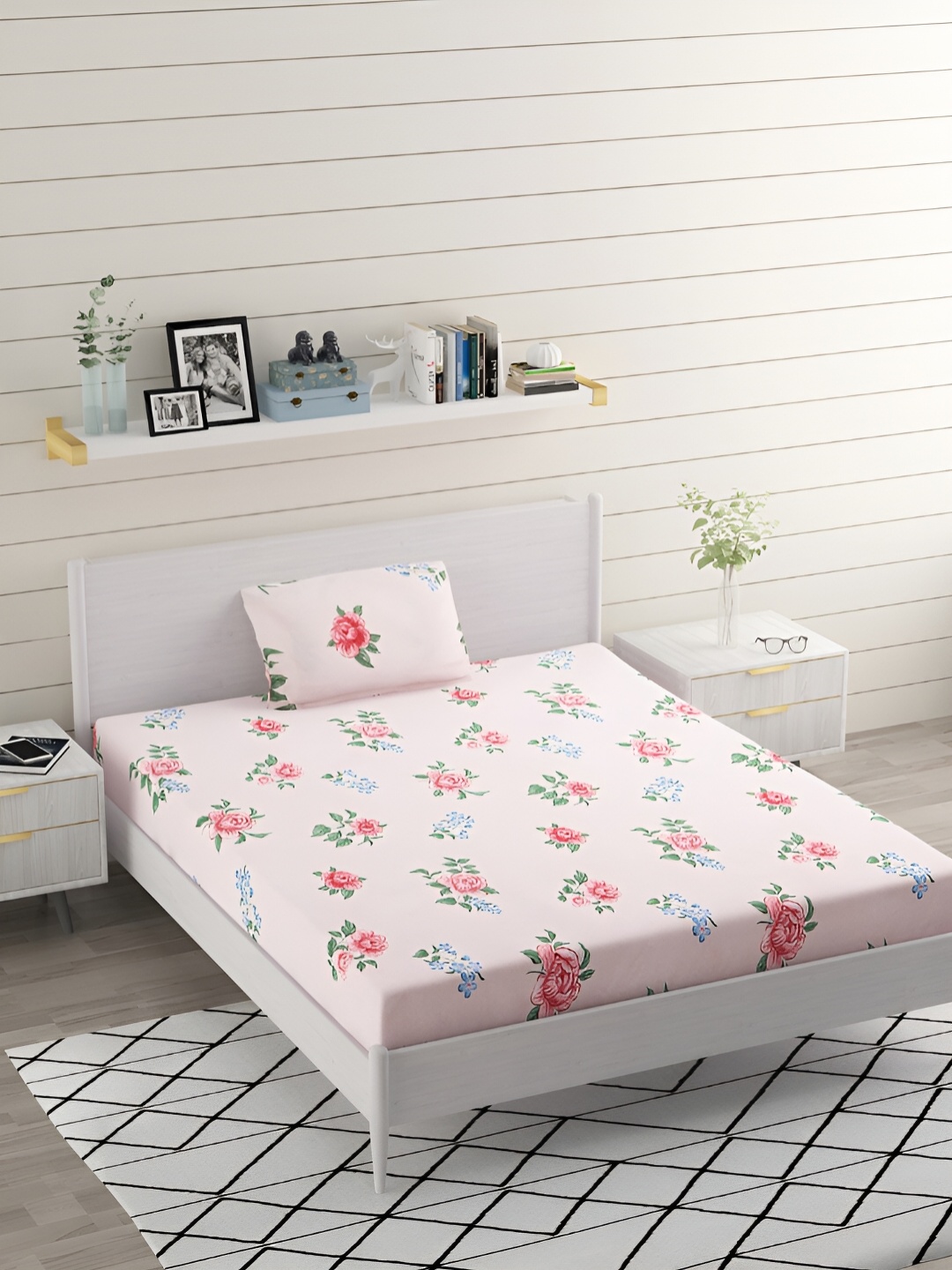 

Bromwick Pink & Green Floral Cotton 210 TC Single Bedsheet with 1 Pillow Cover 110 GSM