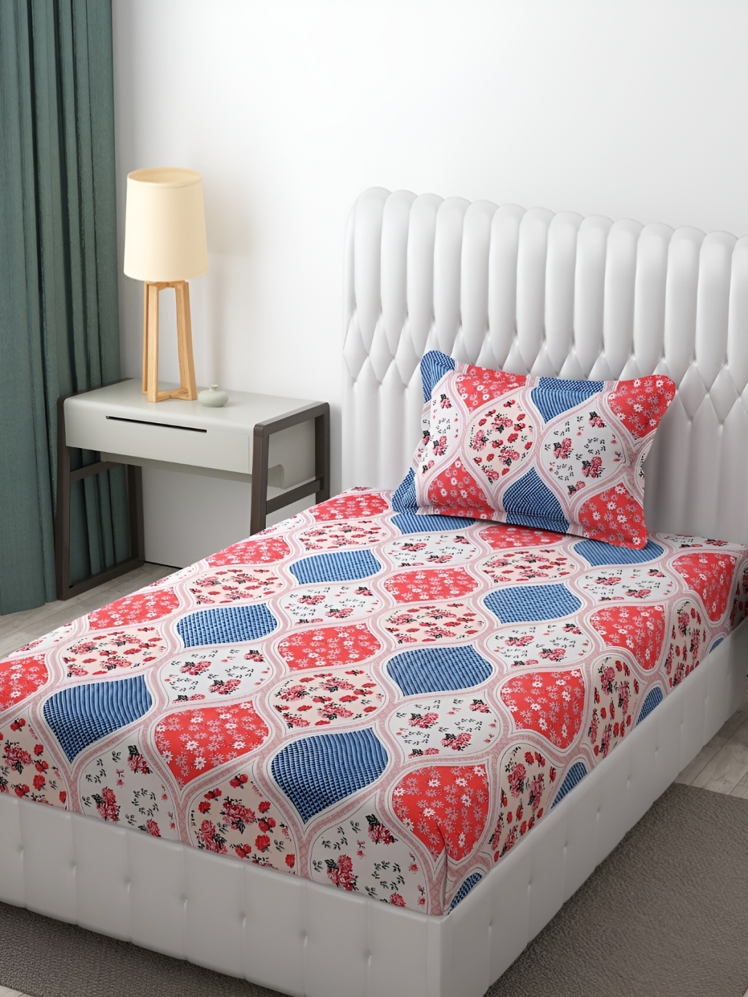 

Bromwick Pink & Blue Floral Cotton 210 TC Single Bedsheet with 1 Pillow Cover