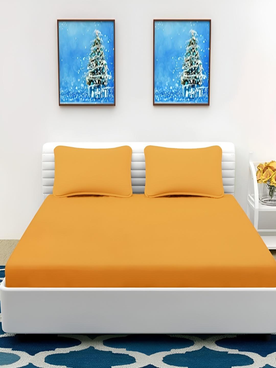Bromwick Yellow Cotton 210 TC Queen Bedsheet with 2 Pillow Covers 110 GSM