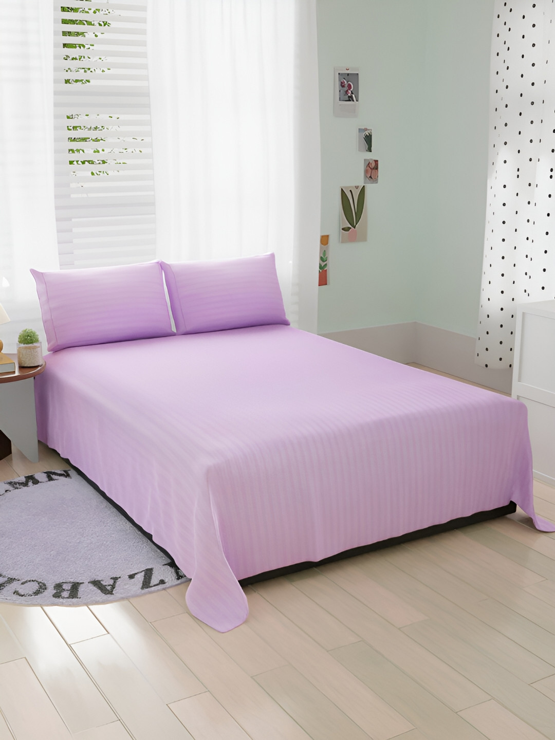 

Bromwick Purple Striped Cotton 210 TC Queen Bedsheet with 2 Pillow Covers