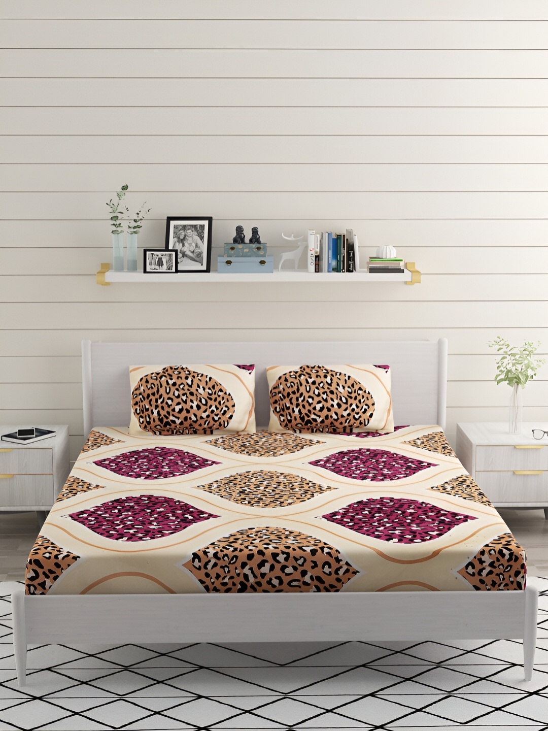 

Bromwick Purple &Cream Abstract Cotton 210 TC Crib Bedsheet with 2 Pillow Covers